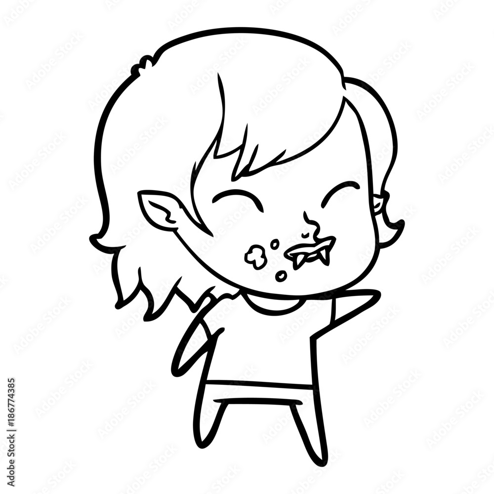 cartoon vampire girl with blood on cheek cartoon vampire girl with blood on cheek