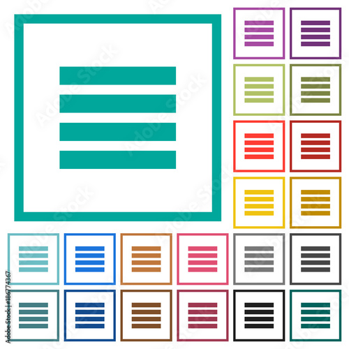 Text align justify flat color icons with quadrant frames