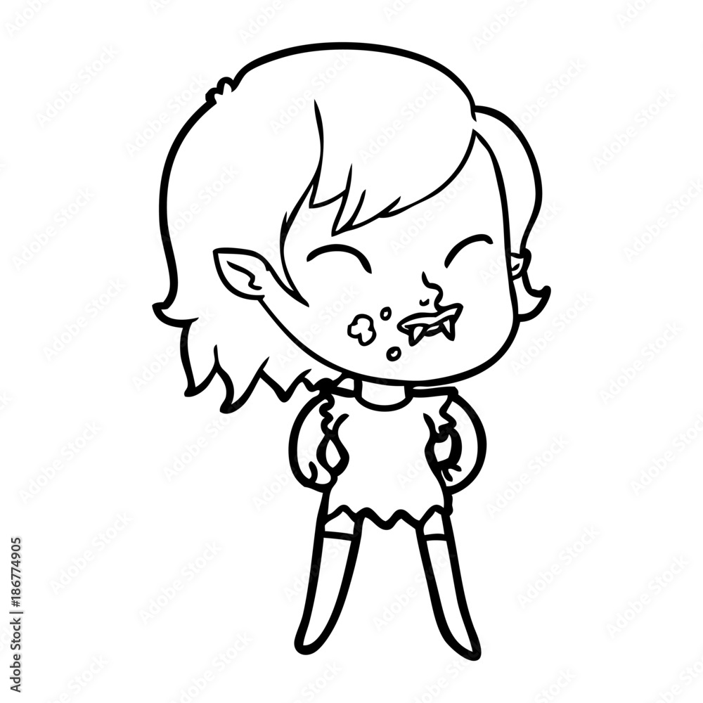 cartoon vampire girl with blood on cheek cartoon vampire girl with blood on cheek