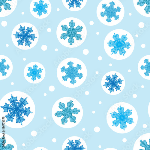 Vector holiday light blue bubbles with christmass snowflakes repeat seamless ...