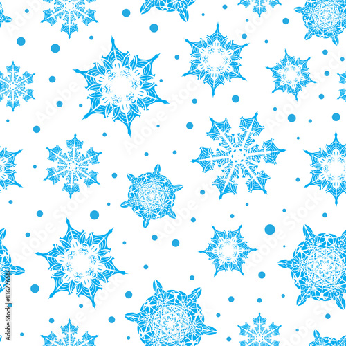 Vector holiday light blue hand drawn christmass snowflakes repeat seamless pa...