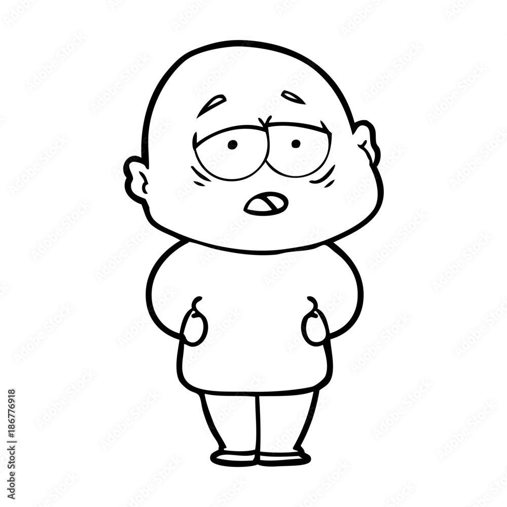 cartoon tired bald man