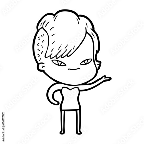 cute cartoon girl with hipster haircut