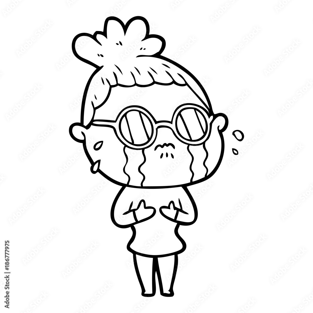 cartoon crying woman wearing dark glasses cartoon crying woman wearing dark glasses