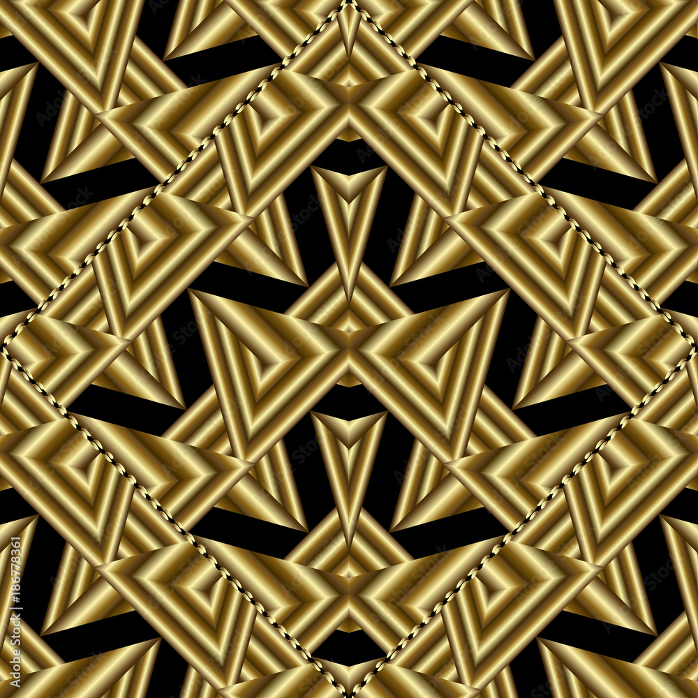 Modern gold geometric seamless pattern. Abstract black background ...