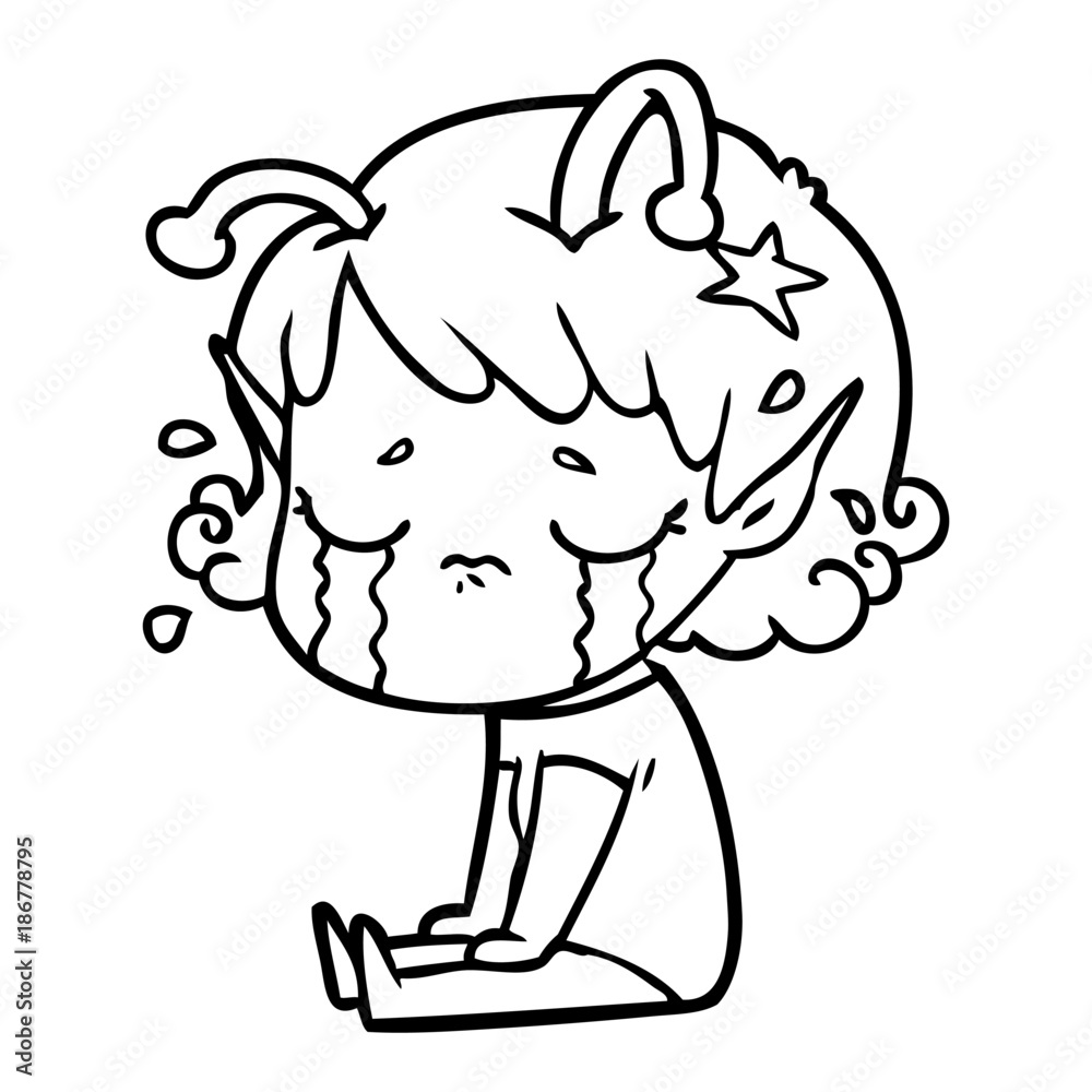 Fototapeta premium cartoon crying alien girl