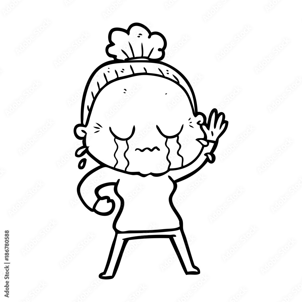 cartoon old woman crying and waving