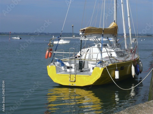 Hull of a fully equipped sports offshore sailing yacht moored