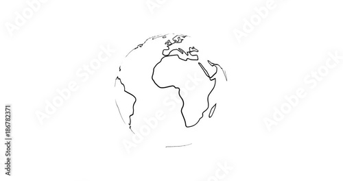 4k Planet Earth Rendered Animation Video Black Outline Continents Isolated on White Background