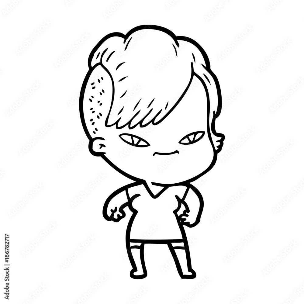 cute cartoon girl with hipster haircut