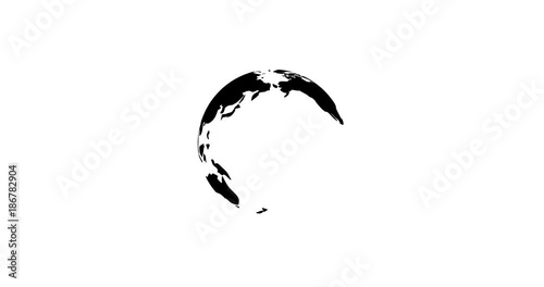 4k Planet Earth Zoom In on Northern Hemisphere Rendered Animation Video Black Continents on White Background