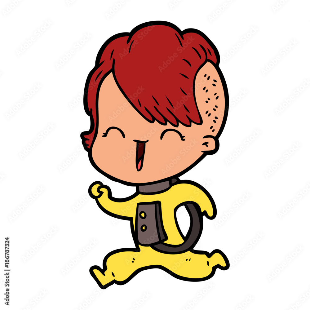 cartoon happy hipster girl wearing space suit cartoon happy hipster girl wearing space suit