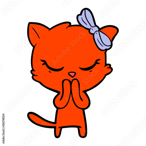 cute cartoon cat with bow