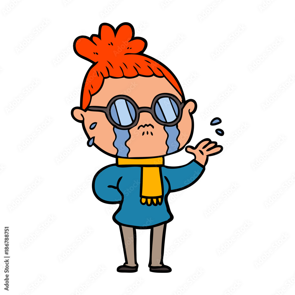 cartoon crying woman wearing spectacles cartoon crying woman wearing spectacles