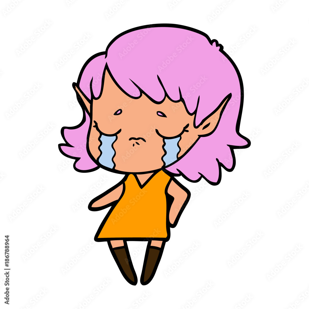 crying cartoon elf girl crying cartoon elf girl