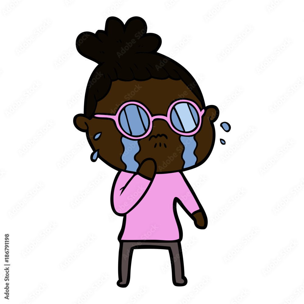 cartoon crying woman wearing spectacles