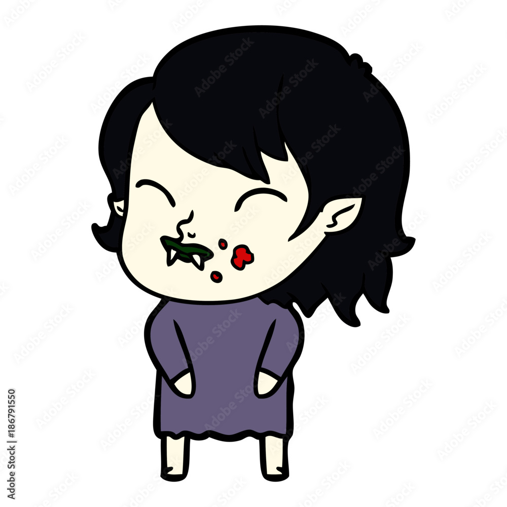 cartoon vampire girl with blood on cheek