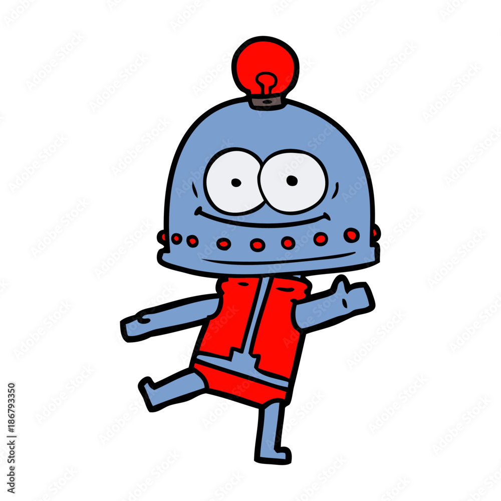 Obraz premium happy carton robot with light bulb