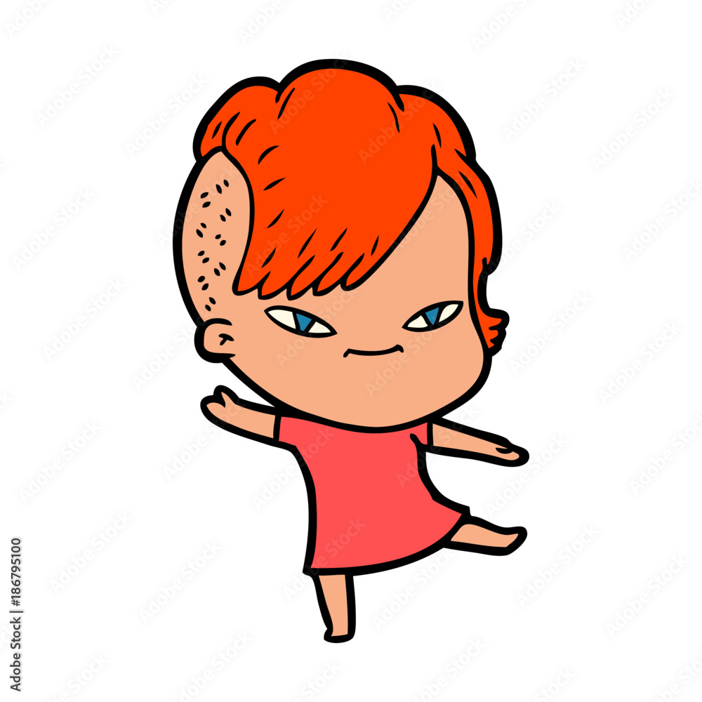 cute cartoon girl with hipster haircut