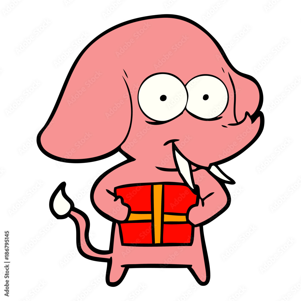 Fototapeta premium happy cartoon elephant with present