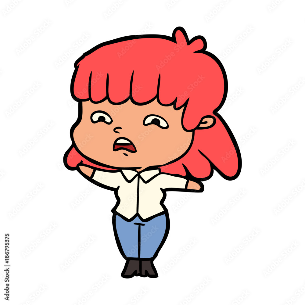 cartoon worried woman