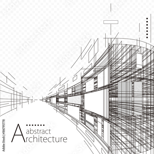 Architecture construction perspective designing black and white abstract background.  