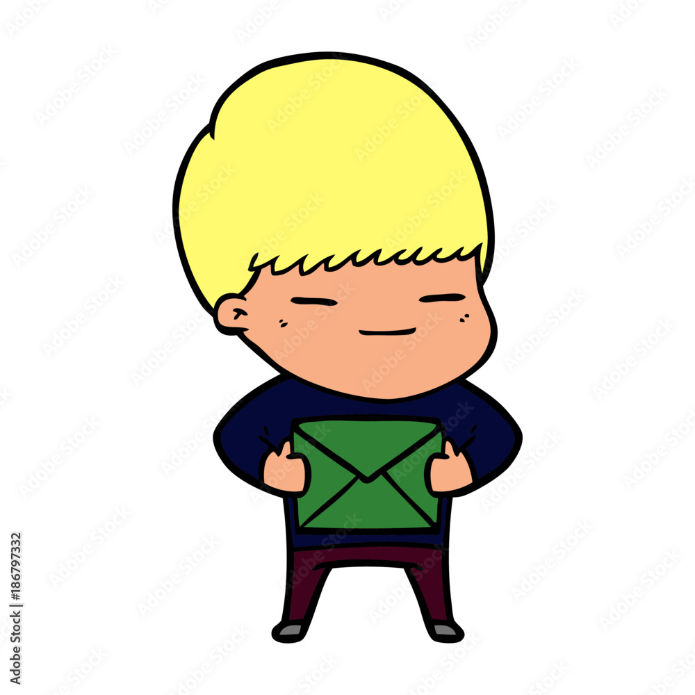 cartoon smug boy carrying present cartoon smug boy carrying present