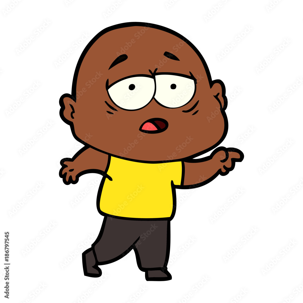 cartoon tired bald man