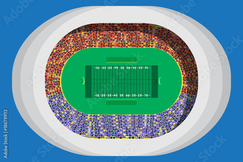 American footbal stadium with full attendance in top view