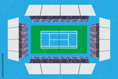 tennis court with full attendance in top view