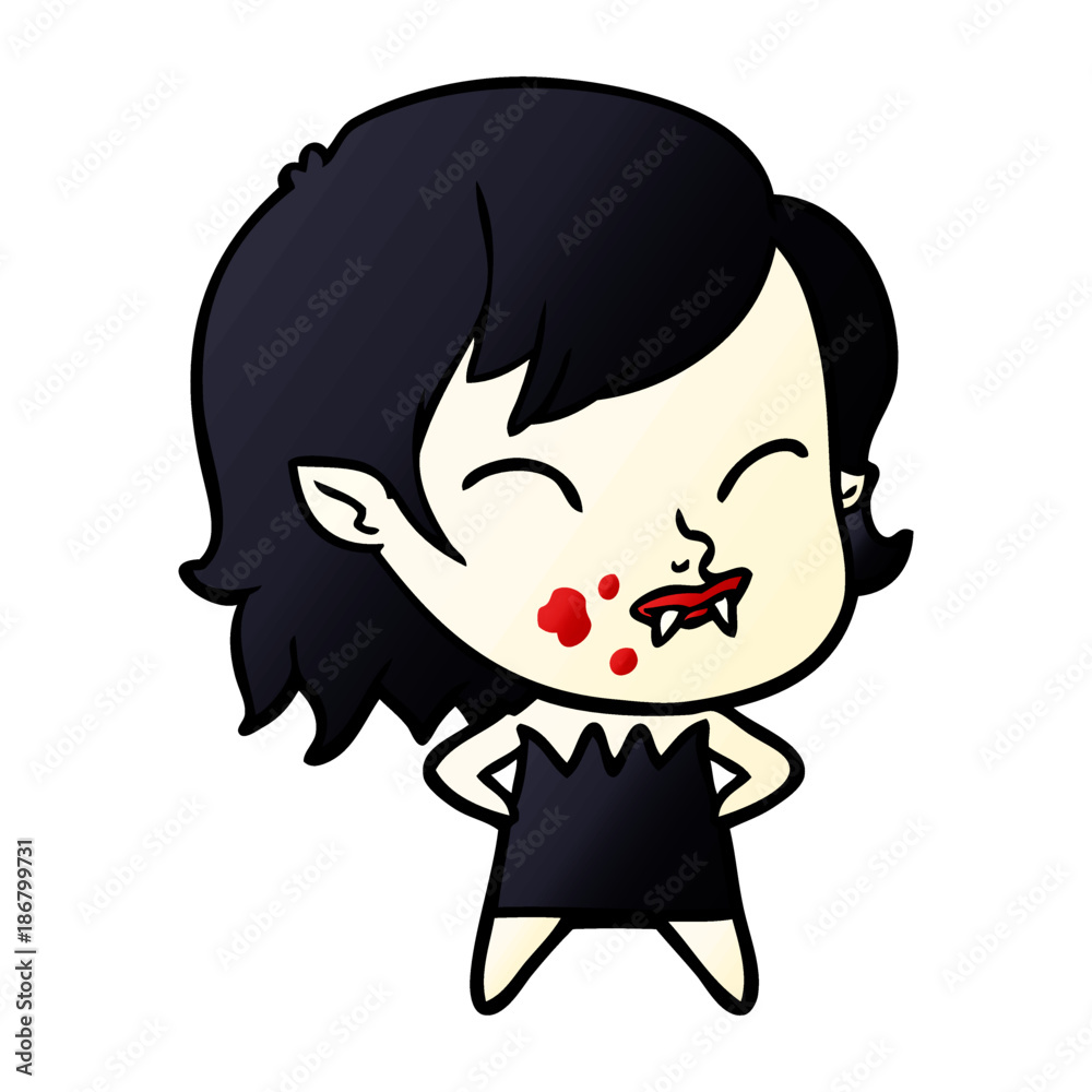 cartoon vampire girl with blood on cheek cartoon vampire girl with blood on cheek