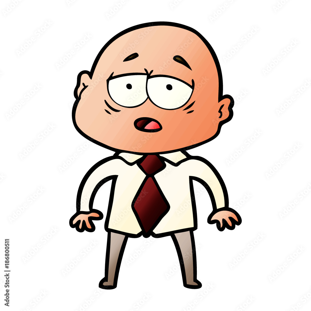 cartoon tired bald man in shirt and tie cartoon tired bald man in shirt and tie