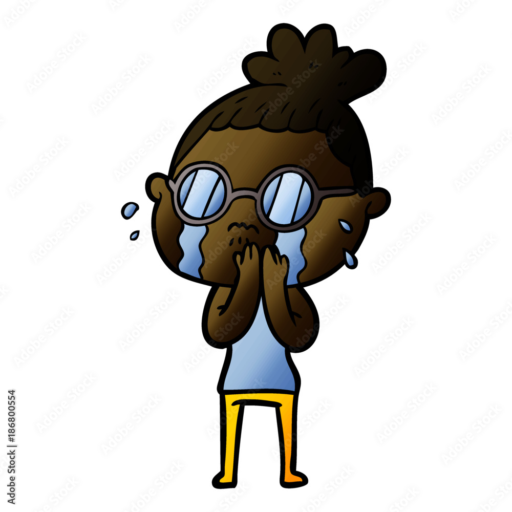 cartoon crying woman wearing spectacles