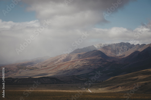 Bad weather in autumn mountains of Altai