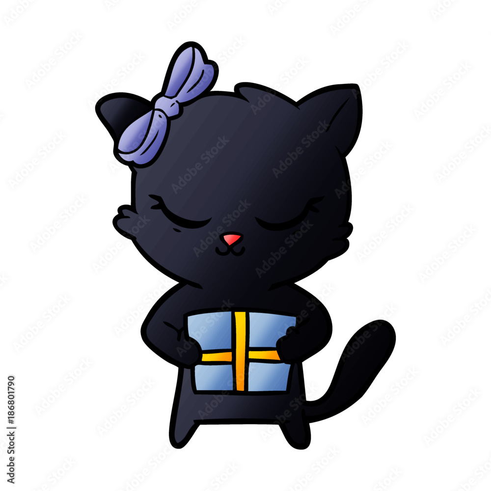 Naklejka premium cute cartoon cat with bow