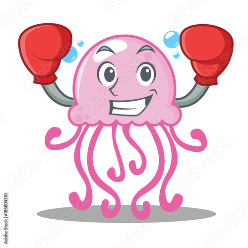 Boxing cute jellyfish character cartoon