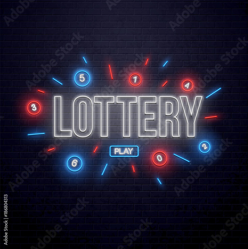 neon lottery sign isolated on black brick wall