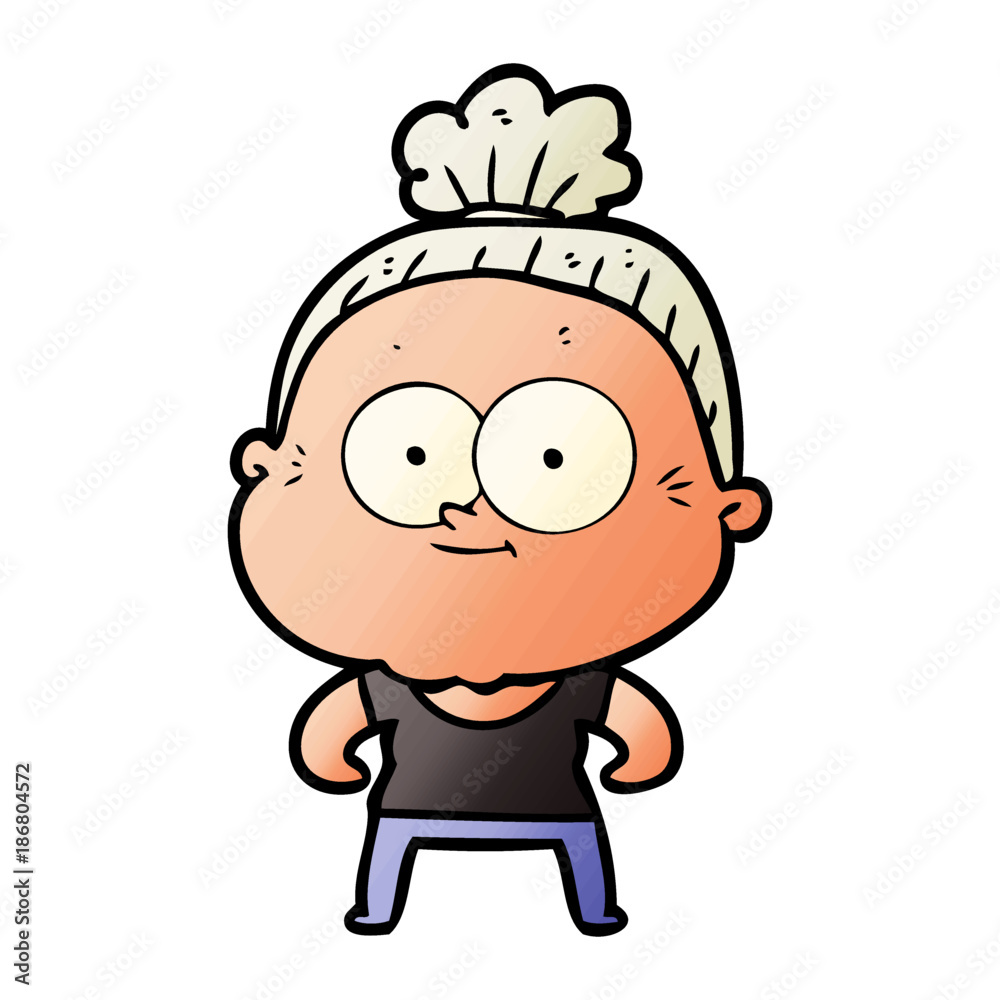 cartoon happy old woman