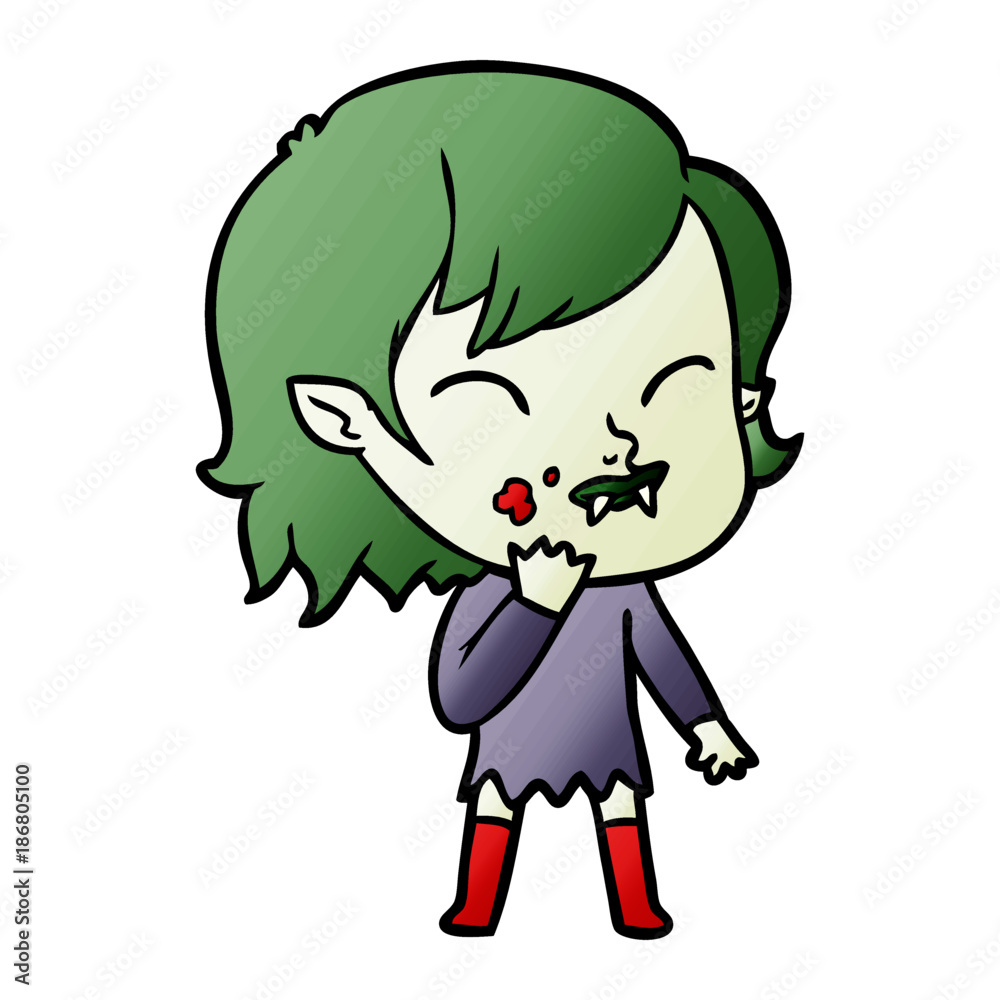 cartoon vampire girl with blood on cheek cartoon vampire girl with blood on cheek