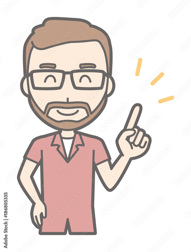 A man with glasses and a beard is pointing with a smile A man with glasses and a beard is pointing with a smile