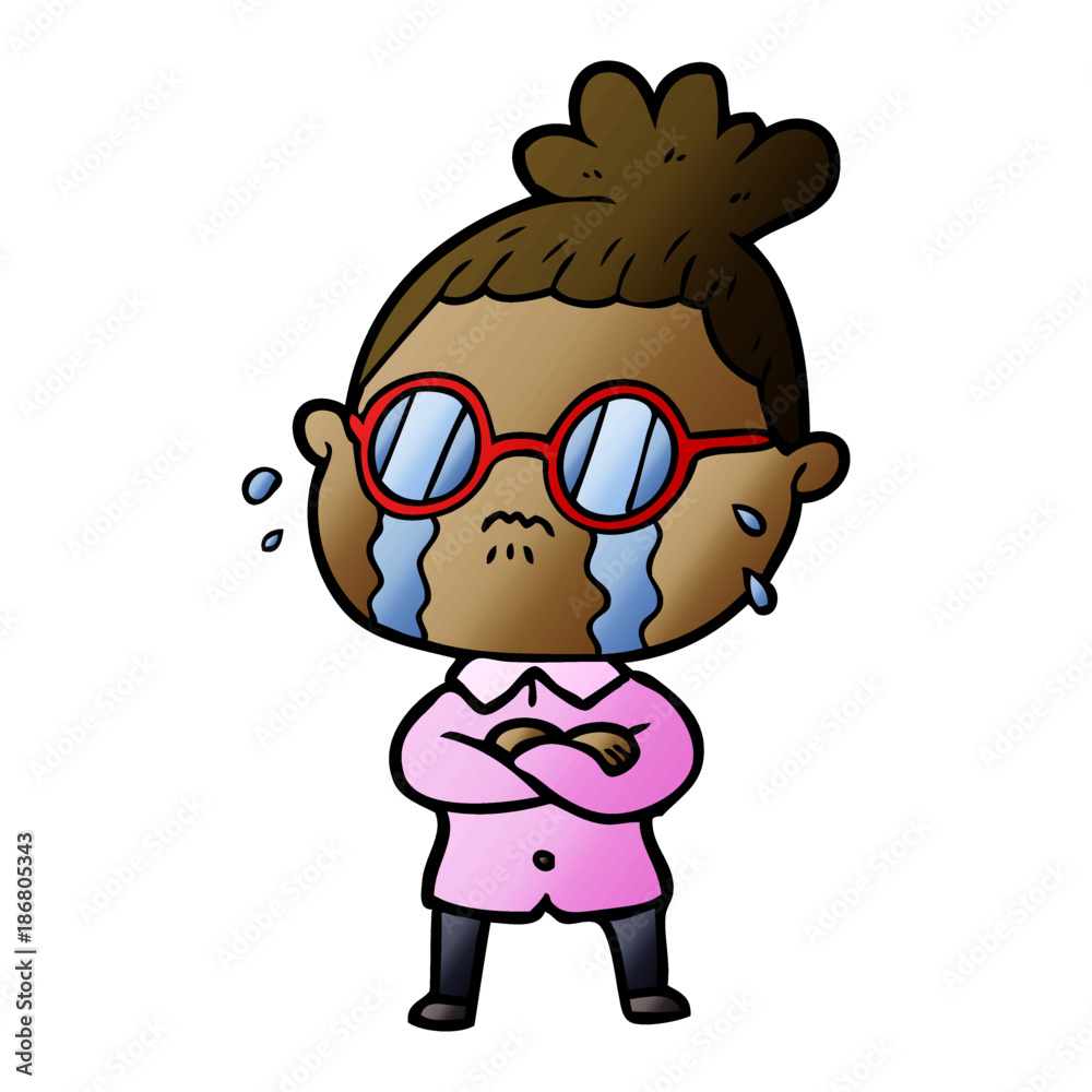 cartoon crying woman wearing spectacles