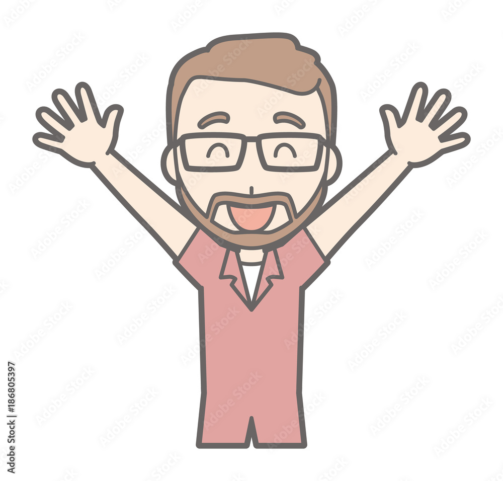A man raising his beard with glasses raising his hands A man raising his beard with glasses raising his hands