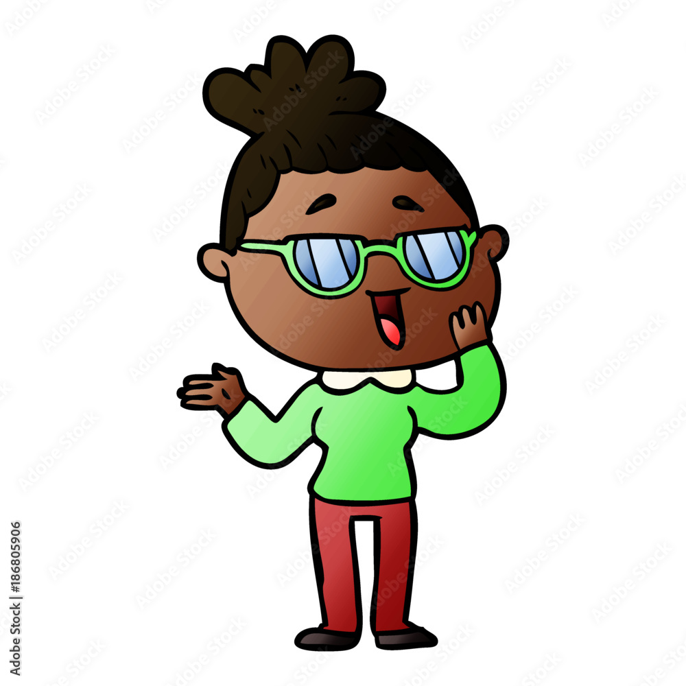 cartoon happy woman wearing spectacles cartoon happy woman wearing spectacles
