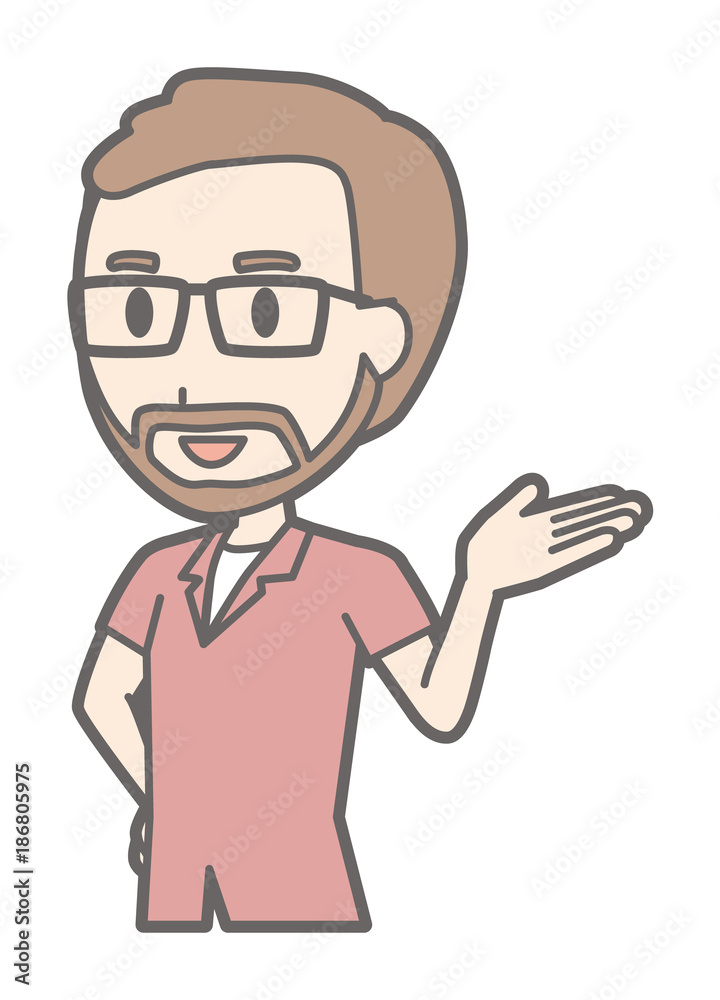 A guy wearing eyeglasses and having a beard is showing with a smile A guy wearing eyeglasses and having a beard is showing with a smile