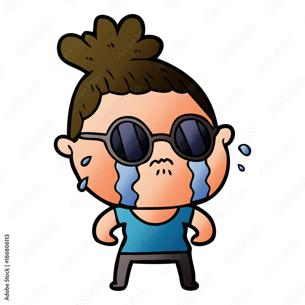 cartoon crying woman wearing sunglasses