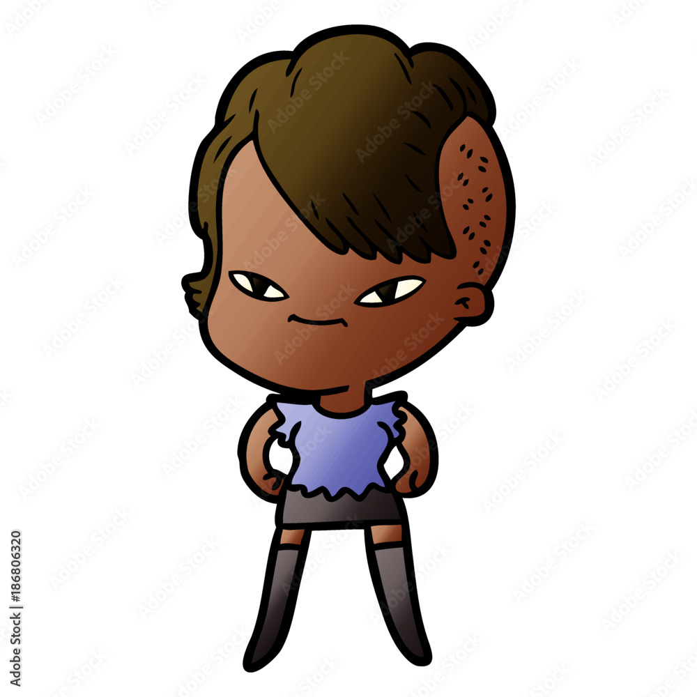 cute cartoon girl with hipster haircut