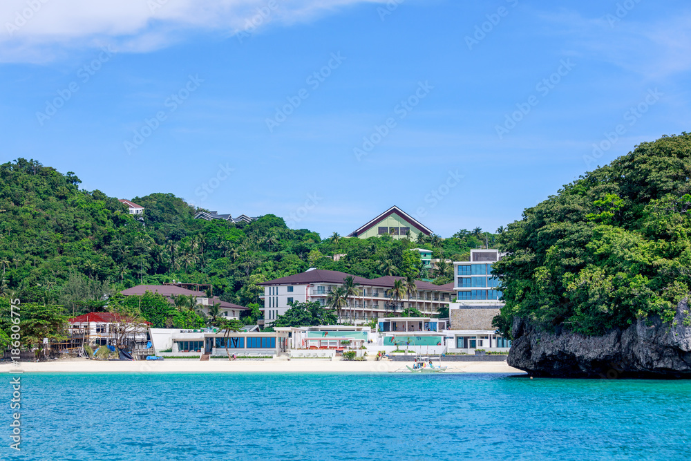 Punta Bunga Beach, view from the water in Boracay Island