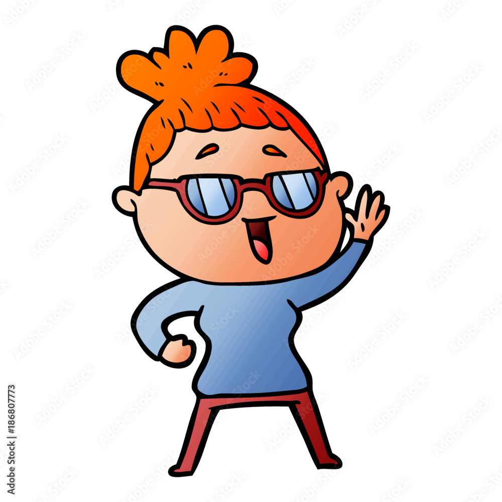 cartoon happy woman wearing spectacles