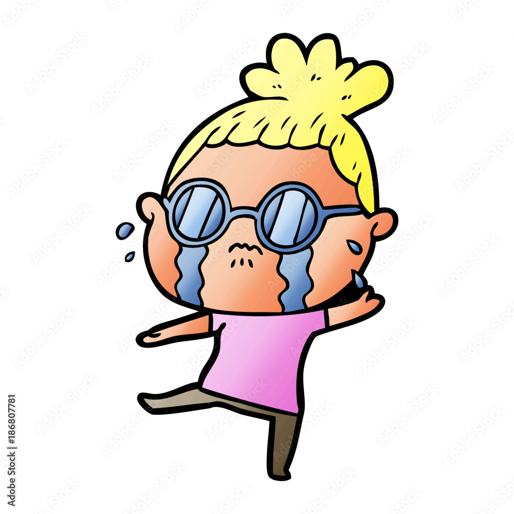 cartoon crying woman wearing spectacles