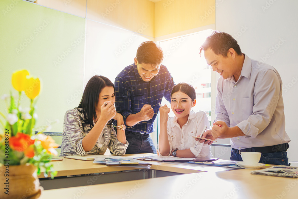 Group of business people satisfied with success business plan celebrate for winning profit Group of business people satisfied with success business plan celebrate for winning profit